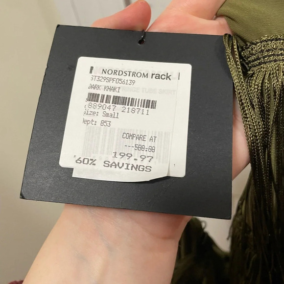 Norma Kamali green fringe midi skirt in size S - Picture 6 of 6